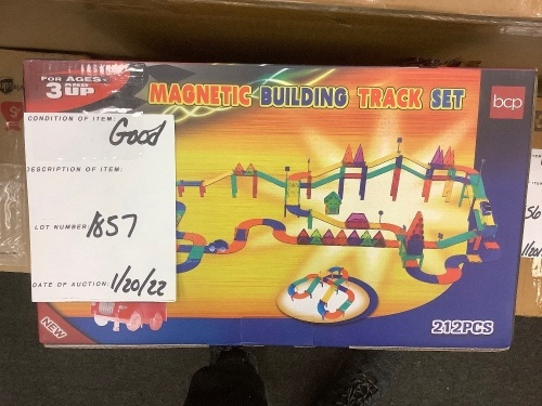 212-Piece Kids Magnetic Tile Car Race Track STEM Building Toy Set w/ 2 Cars - Lot 1857