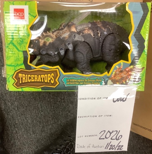 14in Kids RC Interactive Walking Triceratops w/ Lights, Sound - Lot 2026