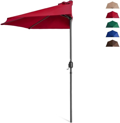 9ft Half Patio Umbrella w/ 5 Ribs, Crank Mechanism, UV- and Water-Resistant Fabric - Lot 573