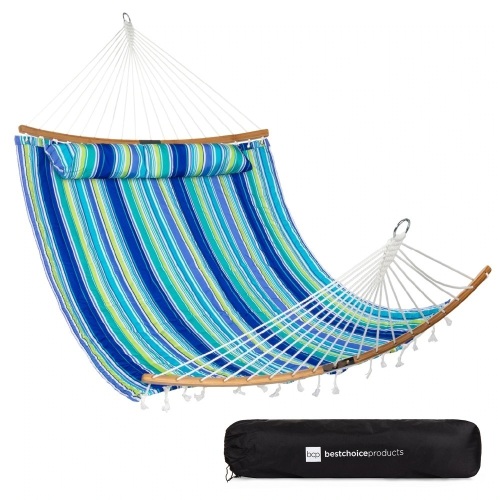 2-Person Quilted Portable Hammock w/ Curved Bamboo Spreader Bar, Carry Bag - Lot 681