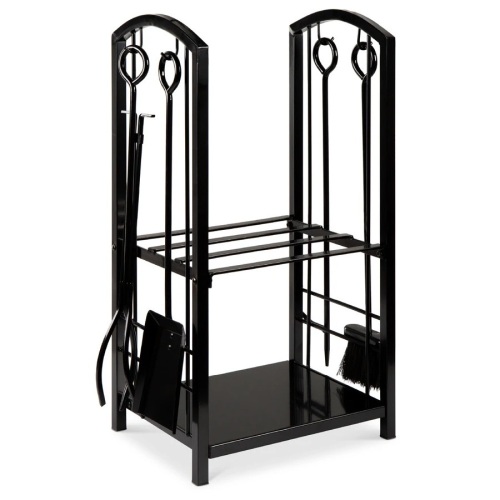 5-Piece Firewood Log Rack Holder Tools Set w/ Hook, Broom, Shovel, Tongs - Lot 884