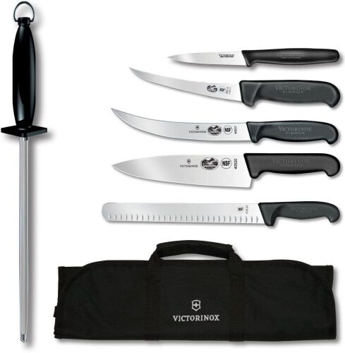 Victorinox Swiss Army Cutlery Fibrox Pro Ultimate Competition BBQ Set, Knife Roll, 7-Piece - Lot 33