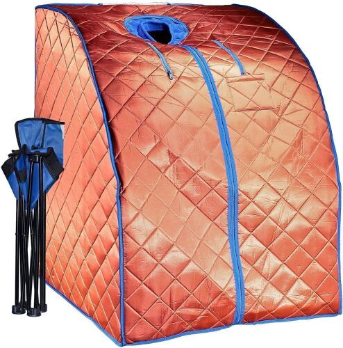 Durherm Infrared Sauna, Low EMF Negative Ion Portable Indoor Sauna with Chair and Heated Footpad, Copper, Large - Lot 42