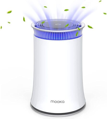 Mooka True HEPA Air Purifier, Activated Carbon Filter, Up to 540 sqft, Night Light - Lot 118
