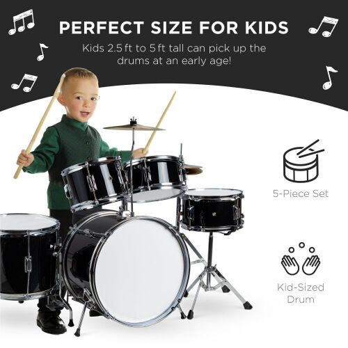 Kids Beginner All Wood Acoustic Drum Kit Starter Set w/ Stool, Drumsticks - Lot 293