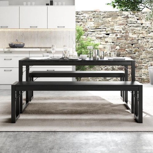 Modern Industrial Soho Dining Table Set with Benches - Lot 317