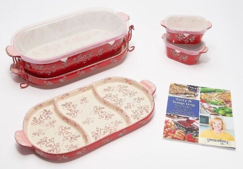 Temp-tations Floral Lace 6-Piece Baker Set with Cookbook - Lot 466