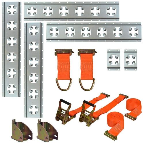 CargoSmart X-Track Ultimate Trailer Kit, 12pc - Includes 24” X-Track Rails, X-Track Singles, Rope Rings, Board Holders, Cambuckle Ratchet Straps - Lot 510