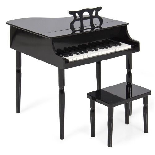 Kids Mini Wooden Grand Piano w/ Lid, Bench, Music Rack, Song Book, Stickers - Lot 516