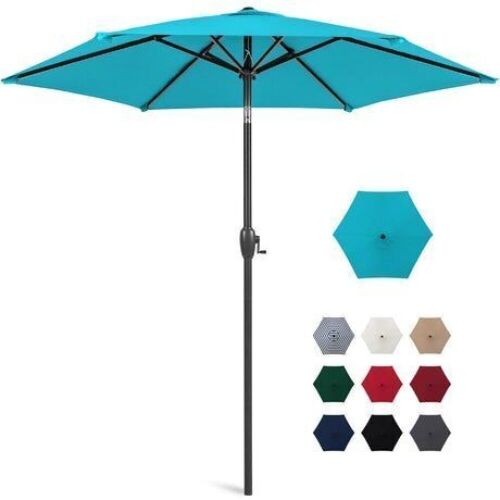 Outdoor Market Patio Umbrella w/ Push Button Tilt, Crank Lift - 7.5ft - Lot 524