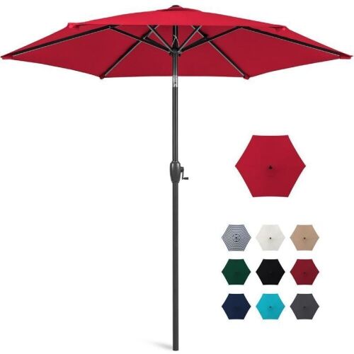 Outdoor Market Patio Umbrella w/ Push Button Tilt, Crank Lift - 7.5ft - Lot 559