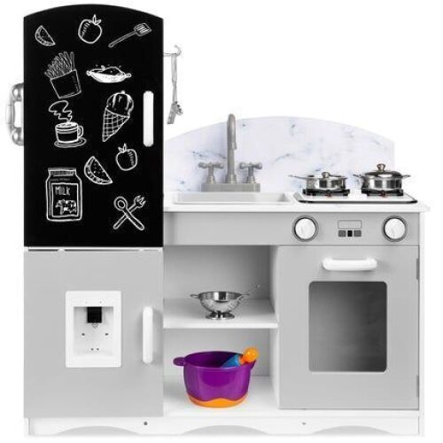 Kids Pretend Play Kitchen Cook Toy Set w/ Chalkboard, Sounds, Accessories - Lot 633