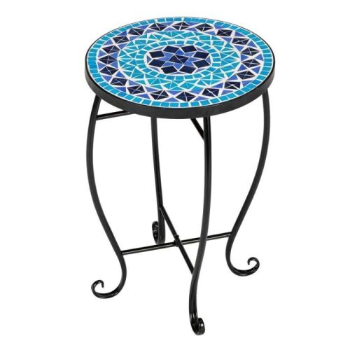 Indoor/Outdoor Mosaic Accent Table Plant Stand, Blue Ocean - Lot 645