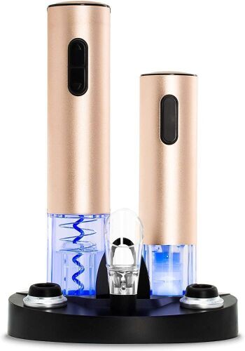 7-Piece Aluminum Alloy Electric Cordless Wine Bottle Opener & Vacuum Preserver Set w/Aerator, Foil Cutter, 2 Stoppers, LED Charging Base - Lot 686
