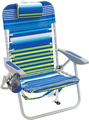Rio Brands Beach 4-Position Backpack Lace-Up Suspension Folding Beach Chair, 24" x 24.75" x 33" - Lot 852