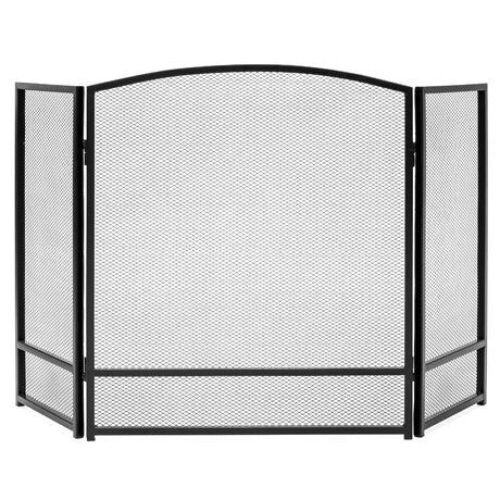 3-Panel Simple Steel Mesh Fireplace Screen w/ Rustic Worn Finish - 47x29in - Lot 872