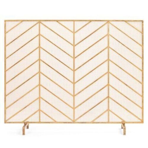 Single Panel Iron Chevron Fireplace Screen w/ Antique Finish - 38x31in - Lot 890