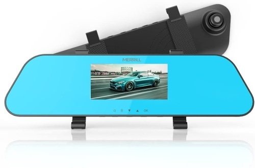MERRILL Dash Cam 4.3" 1080P 12 Mega Pixel Rear View Mirror with Parking Monitor, G-Sensor,16G SD Card  - Lot 1015