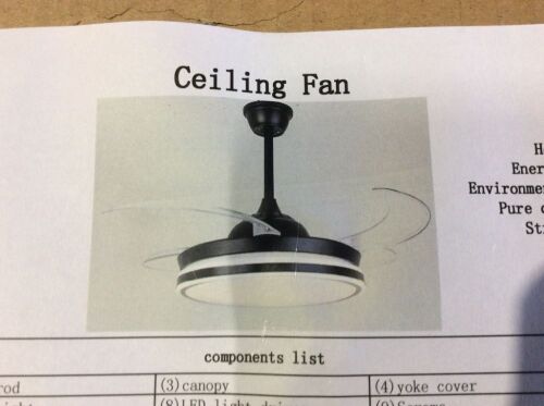 42" Modern LED Ceiling Fan Light with Retractable Blades, Bluetooth Music Player - Lot 1065