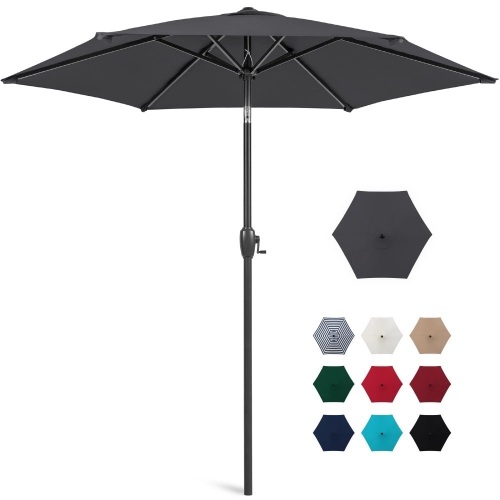 Outdoor Market Patio Umbrella w/ Push Button Tilt, Crank Lift - 7.5ft - Lot 1112