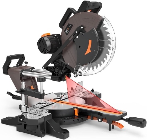 TACKLIFE 12-Inch Double Sliding Miter Saw With 15 Amp Motor, Double-Bevel Cutting (-45°-0°-45°), Dual Slide Rail Design, Extensible Table, 40T Blade for Versatile Material Cutting. Appears New - Lot 81