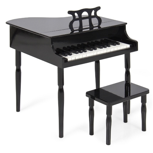 Kids Classic 30-Key Mini Piano w/ Lid, Bench, Foldable Music Rack, Song Book, Stickers - Black. Appears New - Lot 206