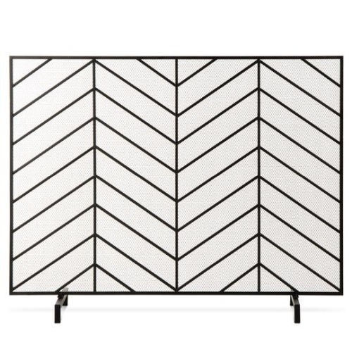Single Panel Iron Chevron Fireplace Screen w/ Antique Finish - 38x31in. Appears New - Lot 224