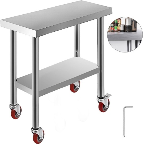 12" X 30" Kitchen Work Table With Wheels. Appears New   - Lot 453