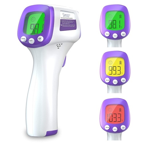 Simzo Infrared Digital Non-Contact Forehead Thermometer w/ Accurate Digital Reading & LCD Colorful Display (Batteries Not Included). Tested/Works. Appears New.  - Lot 492