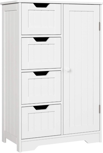 HOMFA Bathroom Floor Cabinet, Wooden Side Storage Organizer Cabinet with 4 Drawer and 1 Cupboard. Appears New - Lot 515