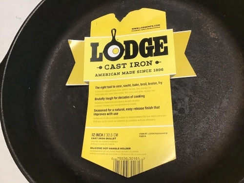 Lodge Cast-Iron Skillet, 12-Inch Tough Cookware. (Skillet Only, Silicone Holder Not Included.) Appears New.  - Lot 516