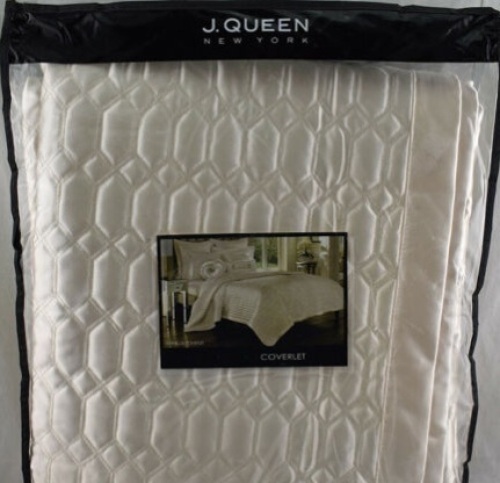 J. Queen New York Satinique KING Quilted Coverlet Ivory. Appears New. E-Commerce.  - Lot 520