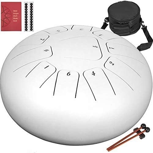 Happybuy Steel Tongue Drum, 11 Notes, 10 Inches Diameter, with Bag, Music Book, Mallets,Mallet Bracket. Appears New - Lot 525