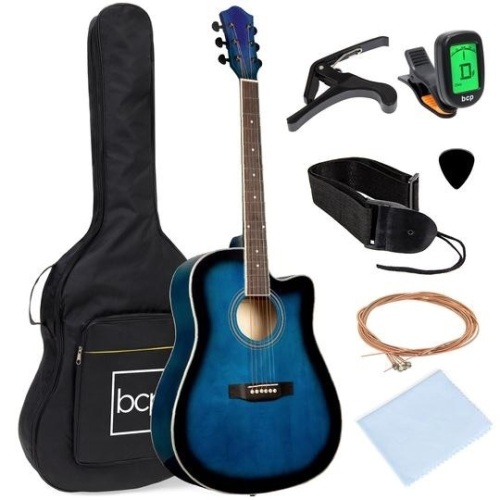 Full Size Beginner Acoustic Guitar Set with Case, Strap, Capo - 41in. Appears New - Lot 608