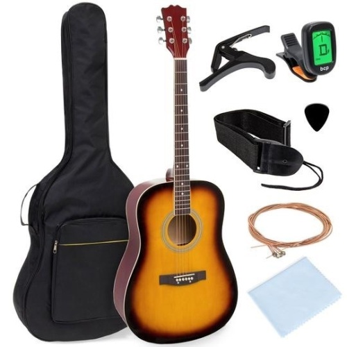 41in Acoustic Guitar Starter Kit w/ Digital Tuner, Padded Case, Picks, Strap. Appears New - Lot 623