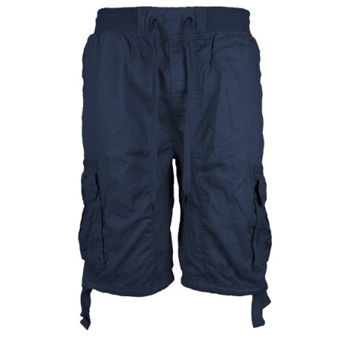 Large Lot (Approx. 50 Pair) of Scoop Men's Elastic Waist Drawstring Multi Pocket Cotton Cargo Shorts, Navy. Various Sizes. New.  - Lot 829