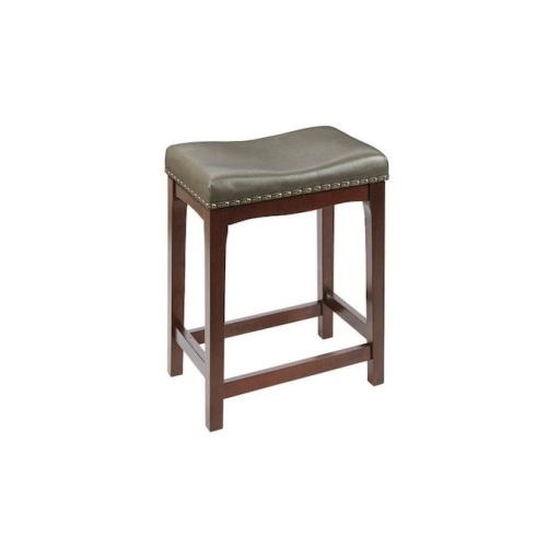 24" Saddle Style Counter Stool, Cherry Wood Finish w/ Chocolate Leather Cushion. Appears New.  - Lot 832
