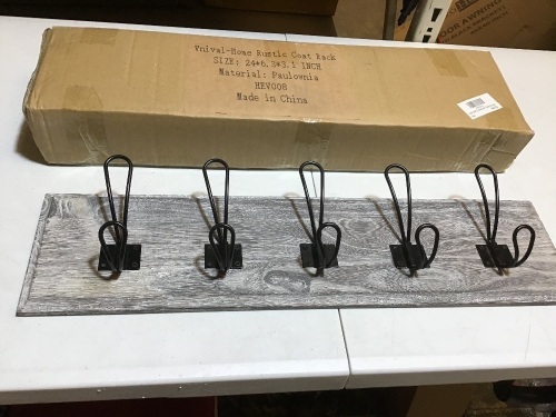 Lot of (2) Vnival-Home Rustic Coat Rack w/ Rustic Iron Hooks, 24" x 6.3" x 3.1". Appears New.  - Lot 835