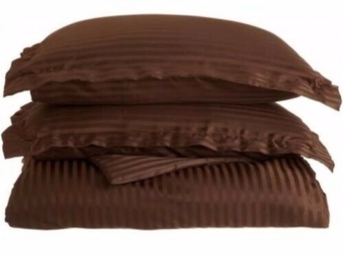 3-pc Full/Queen 1500 Series Microfiber Duvet Cover Set, Striped Mocha Prestige.  - Lot 846