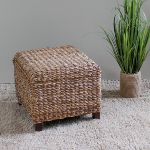 International Caravan Arizona Natural Abaca Weave Square Cushioned Ottoman Stool, Salak Brown Finish - Lot 859