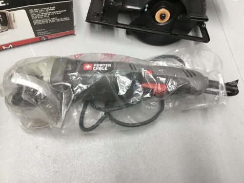 Lot of Porter Cable Tools. (1) Cordless 20vMax Cut Off Tool, (1) Corded Cut Off Tool, (1) Skill Saw, & (1) Battery Charger. E-Commerce. Condition Unknown/Untested. SEE PICS.  - Lot 882