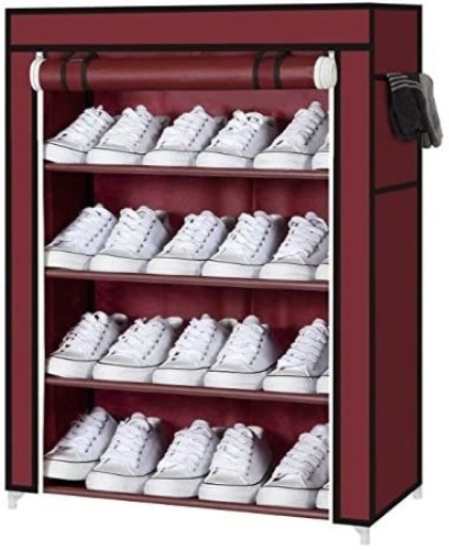 Lof of (4) 5 Layer 4 GRID portable easy Shoe Cabinet/Racks, 72 * 60 * 30cm, Wine Red. Appear New.  - Lot 916