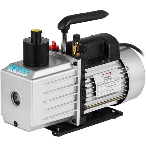 VEVOR 8CFM 1HP Ultimate Air Conditioning Refrigerant Vacuum Pump, 110V 2 Meter Valve, 2 Stage 0.3PA. Powers On/Not Tested Further.  - Lot 943