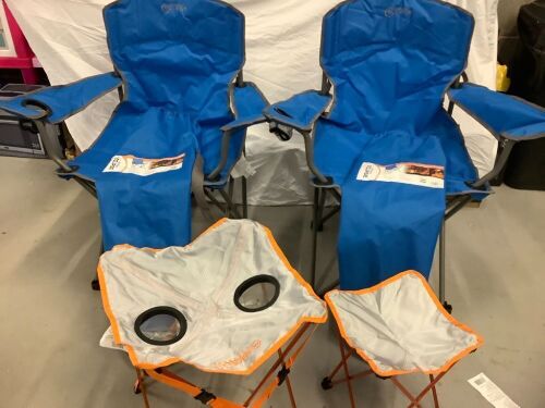 Lot of (2) Fold Up Chairs, with table and small stool, Appears New - Lot 91