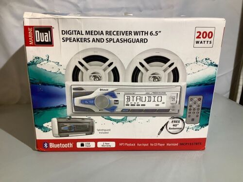Marine Dual Digital Media Receiver, 200 Watts, Bluetooth, Appears New, Untested - Lot 362