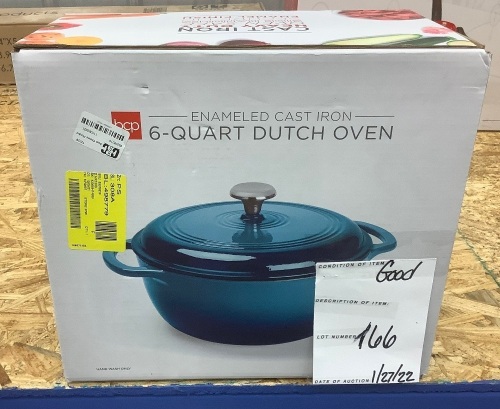 6qt Non-Stick Enamel Cast-Iron Dutch Oven Kitchen Cookware w/ Side Handles - Lot 166