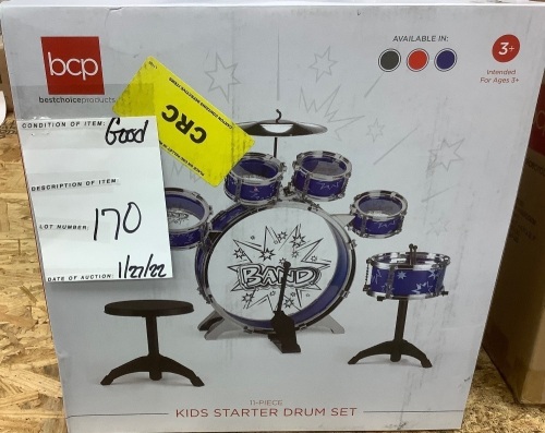 11-Piece Kids Beginner Drum Percussion Musical Instrument Toy Set - Lot 170