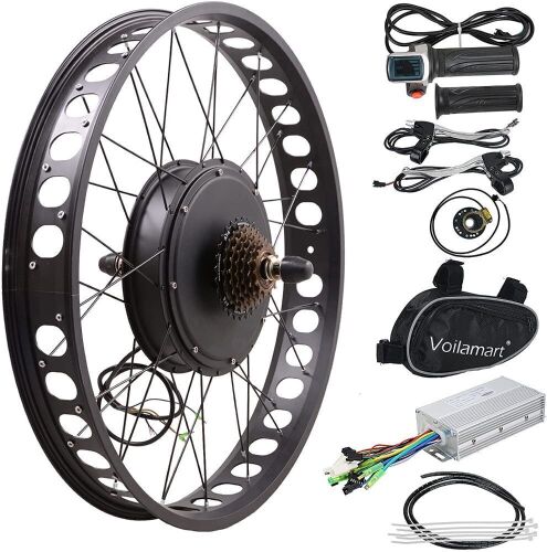 Voilamart Electric Bicycle Kit 26" Rear Wheel with 3.23" Width Rim 48V 1000W, Cycling Hub Motor with Intelligent Controller and PAS System for Road Bike - Lot 41