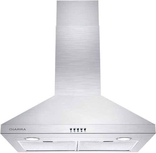 CIARRA 30" 450 CFM Stainless Steel Wall Mount Range Hood Vent with 3 Speed Exhaust Fan Ducted and Ductless Convertible CAS75206P - Lot 66
