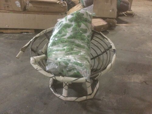 Black Papasan Chair with Leaf Printed Cushion - Lot 80